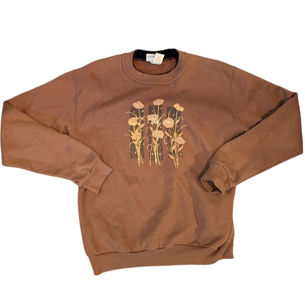 Women's vintage morning sun brown gold‎ flower sweatshirt size medium boho